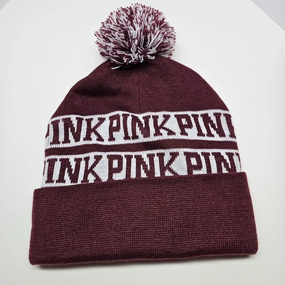 Victoria's Secret Pink Maroon Beanie With Pom-Pom Never‎ Worn